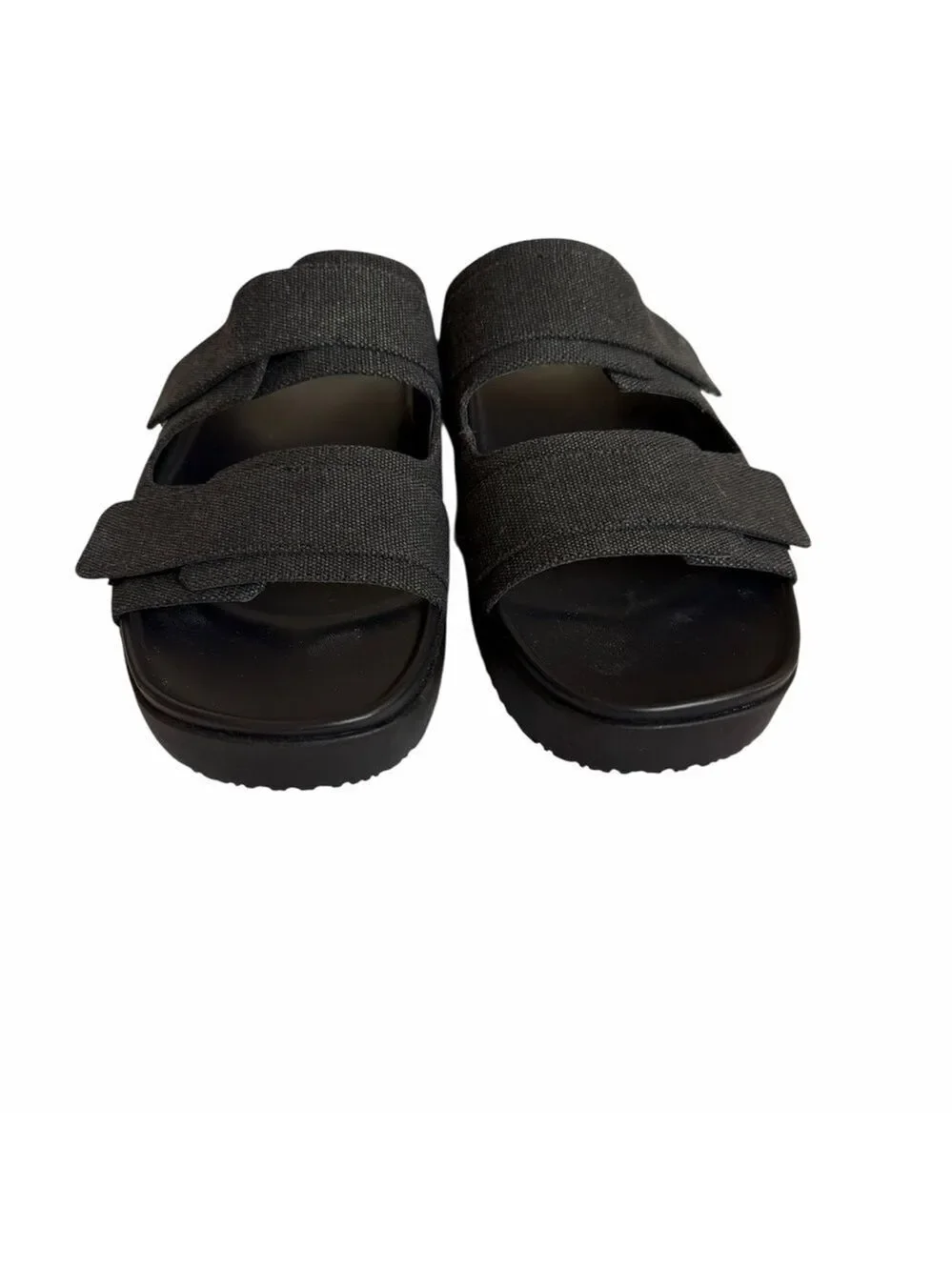 Vionic Riviera Women’s Black Canvas Adjustable Strap Slide Sandals EUC Size 12